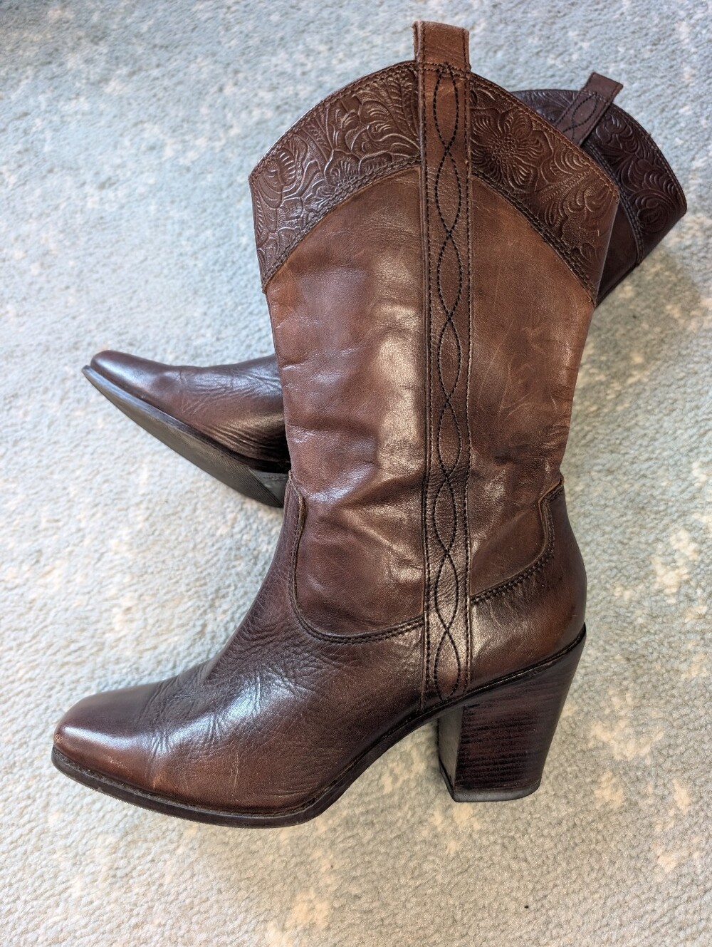 Women’s Brown Leather Western Heel Boot